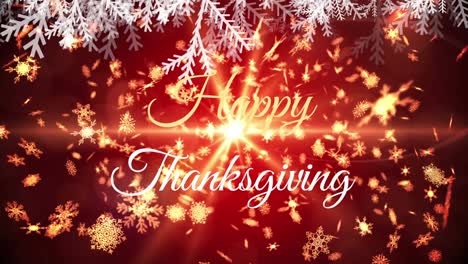 Animation-of-happy-thanksgiving-text-over-snow-falling-on-red-background