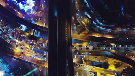 traffic jam on express way cross road, viewed from flying drone