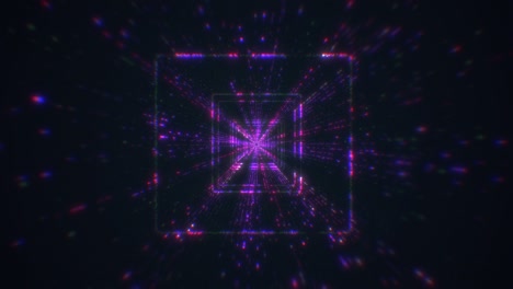 hermoso túnel cuadrado abstracto con líneas de luz rosa moviéndose rápido. túnel futurista con luces de neón
