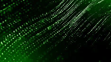 3d green background with fantastic luminous particles. looped 3d animation with depth of field, light effects. modern digital background. curved lines 6
