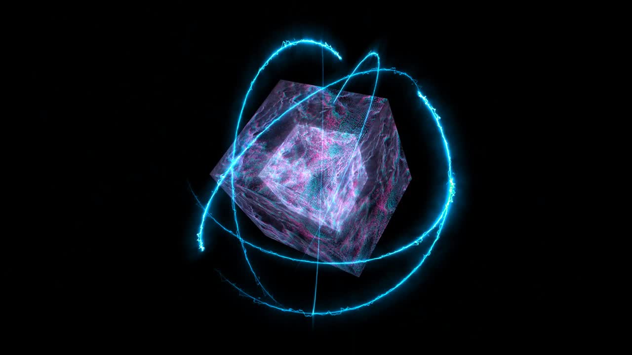 큐브, 트, 컴퓨터, 추상, 백만 개의 입자, 공, 빅데이터, 디지털 기술, 파란색, 마젠타색, 음색, 파형, 원자, 움직임.