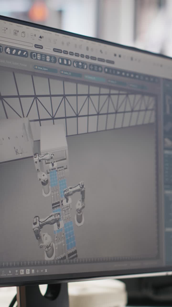Vertical Video CAD program on PC monitor in photovoltaics factory used for production line