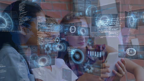 animación del procesamiento de datos en diversos estudiantes que utilizan tableta