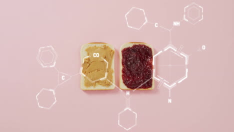 animation of chemical formula over toast with jam and peanut butter