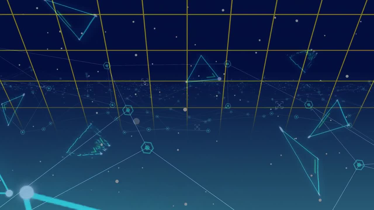 해군 배경에서 아이콘과 데이터 처리를 가진 연결 네트워크의 애니메이션