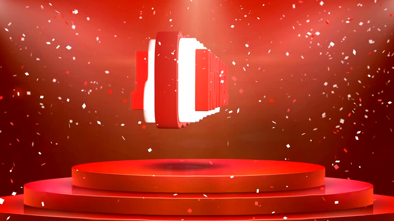 뜨거운 거래 텍스트 애니메이션 무대 포디움 콘페티 루프 애니메이션