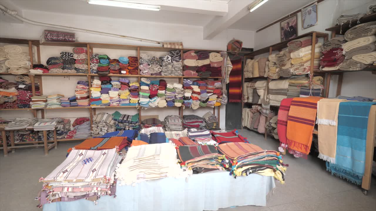 Handmade carpet and fabric store in the historic city Rabat, Morocco