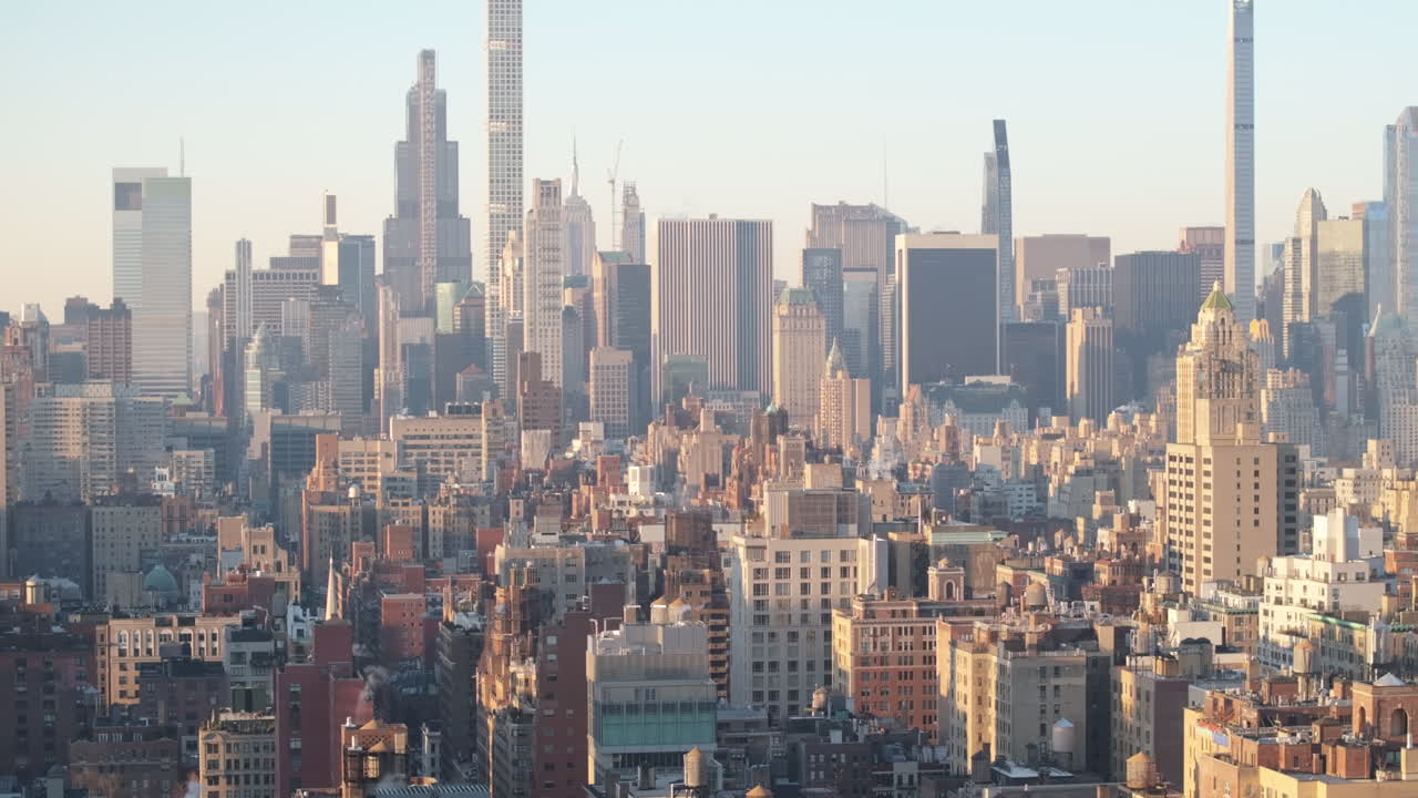 Aerial view of Upper East Side Manhattan. Shot on a winter morning in New York City.