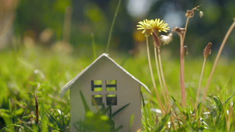 Hogar-Ecológico-Y-Metáfora-De-La-Vida-Con-Una-Pequeña-Casa-En-La-Hierba-Verde