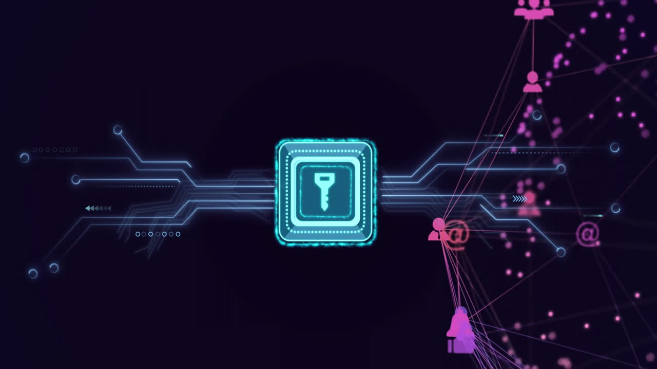 Animation of network of connections and globe with key icon