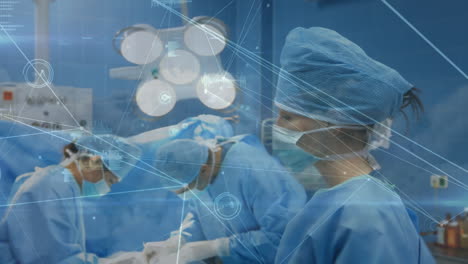 red de conexiones contra un grupo de diversos cirujanos que realizan operaciones en el hospital