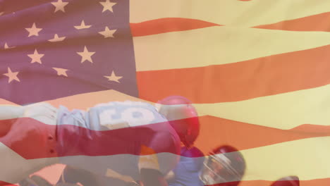 Animation-of-diverse-american-football-players-and-flag-of-usa