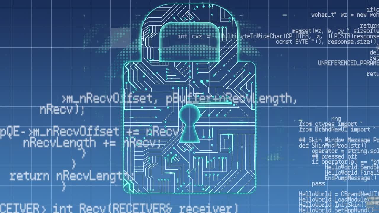 Animation of data processing over dark background
