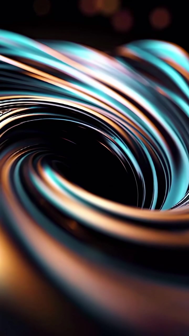 Abstract Flowing Liquid Metal Waves with Iridescent Reflections
