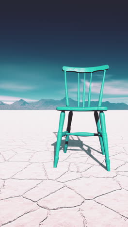 a lone green chair in a desert landscape