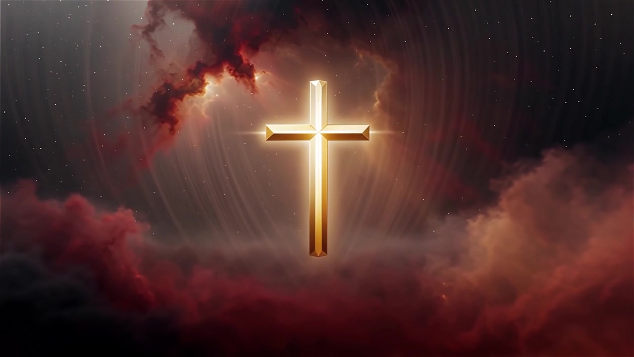 Croce Cristiana Luce Celestiale Sfondo per il Culto.