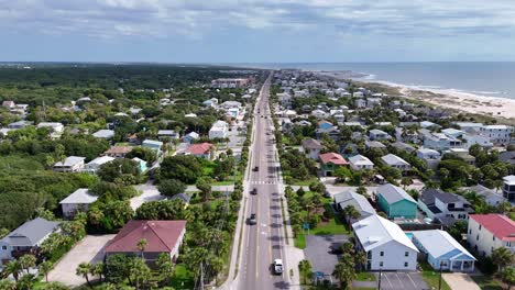 drone shot tracking the road on st