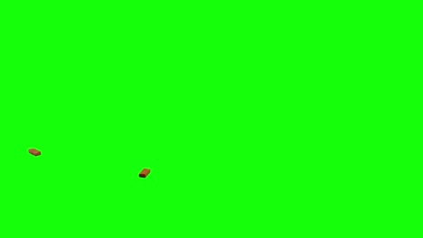 Couple-of-bricks-sliding-in-from-left-side-of-the-screen-and-scattering-on-imaginary-flat-surface,-green-screen-background,-animation-overlay-video-for-chroma-key-blending-option