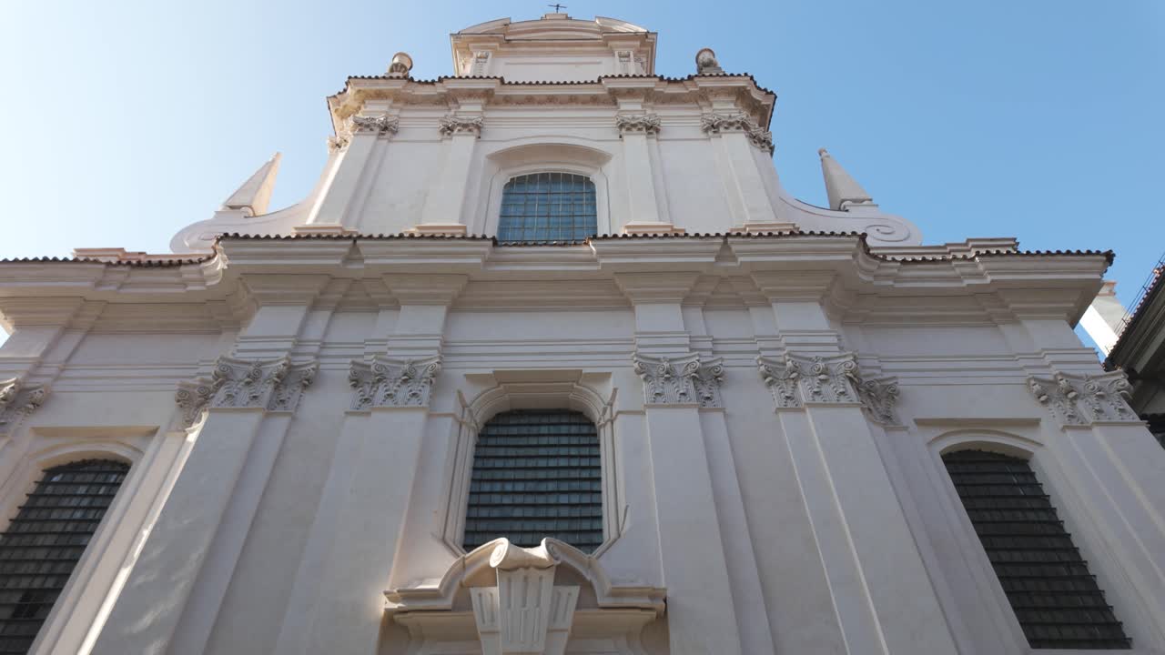 Ornate Facade of a Historic White Church