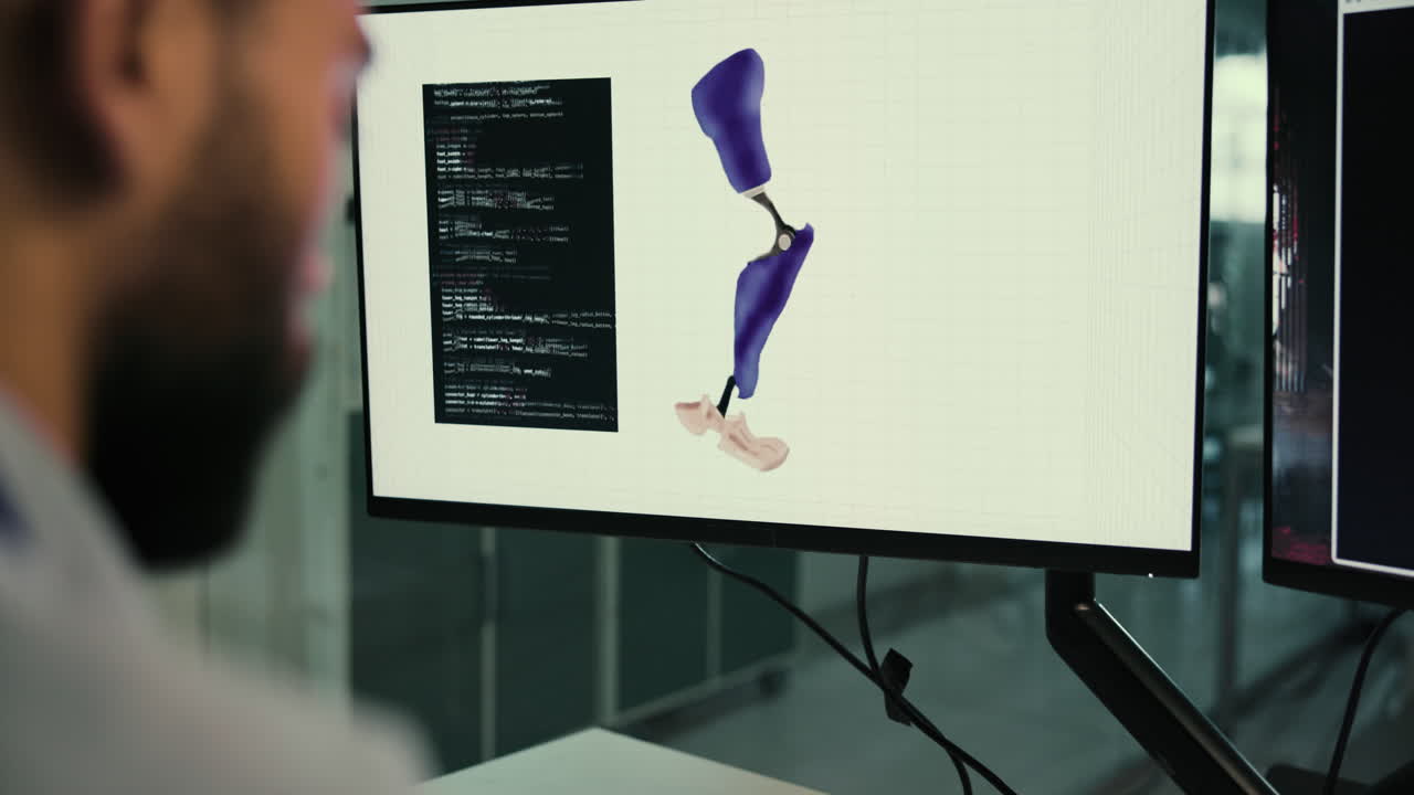 hombre trabajando en un modelo 3d de una pierna protésica