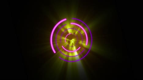 Animation-of-glowing-pink-and-purple-circles-over-black-background