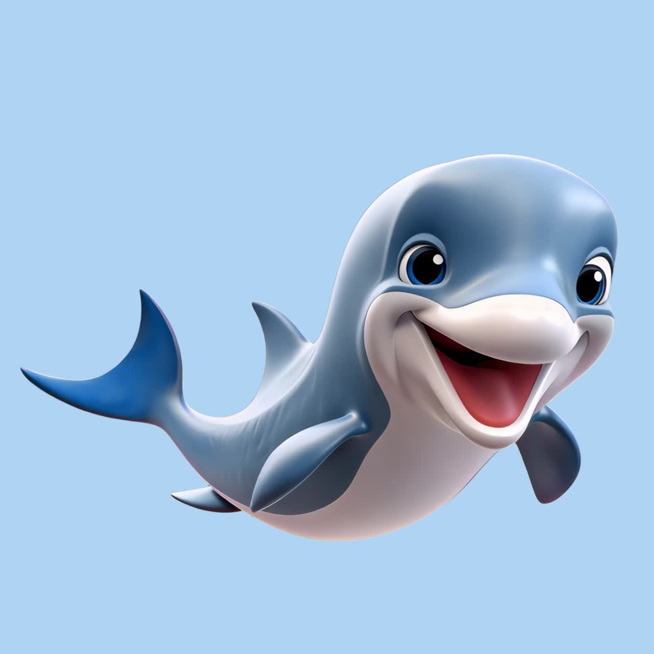 Smiling cartoon dolphin illustration animation isolated asset, transparent 4K video, alpha channel