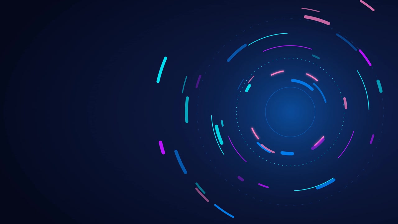 Abstract Digital Background with Rotating Neon Circular Lines