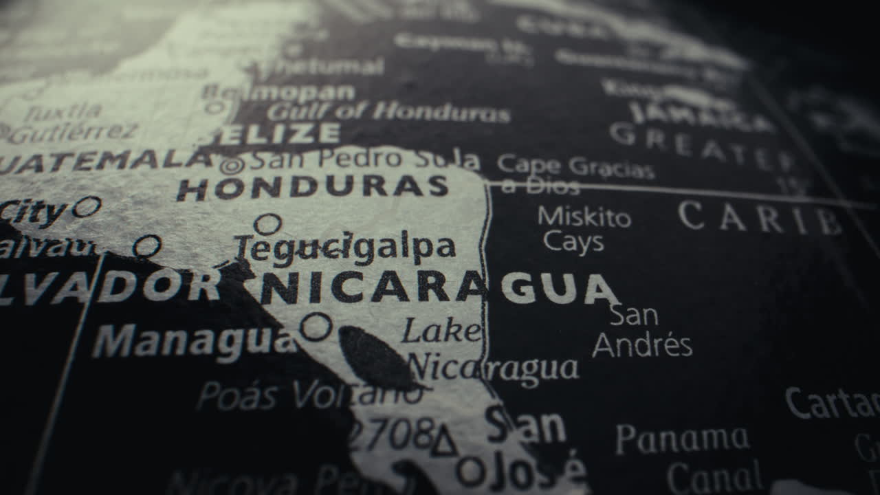 Close-up view of Central American countries on a world map