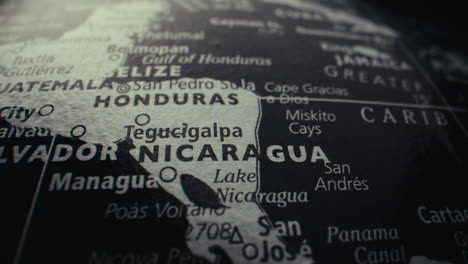 close-up view of central american countries on a world map