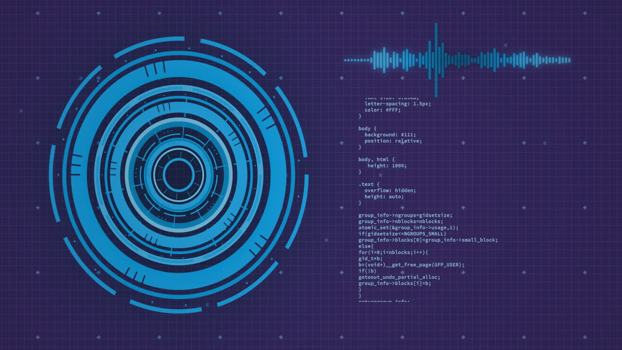 animación del escaneo del alcance y el procesamiento de datos sobre fondo azul