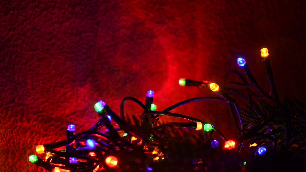 las luces de navidad de colores parpadeantes con la rama de abeto verde.