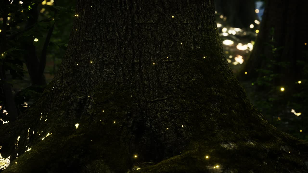 Fantasy firefly lights in the magical forest