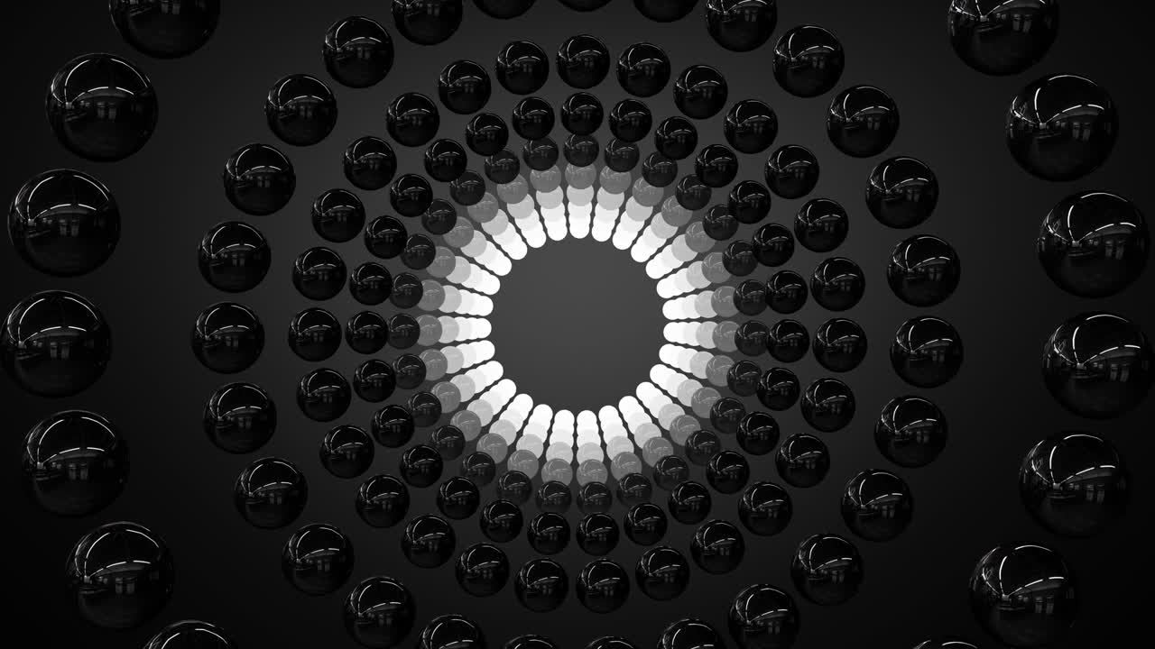 4k 검은 구 원형 이동 추상 애니메이션 원활한 루프