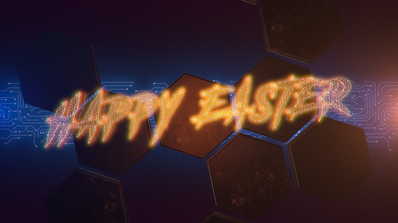 felices pascuas en un patrón de hexágonos con elementos de hud cyberpunk