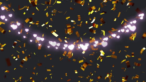 animación de confeti cayendo y luces de hadas sobre fondo negro