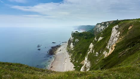 branscombe beach and chalk cliffs in devon timelapse, part of the famous jurassic coast unesco world heritage site