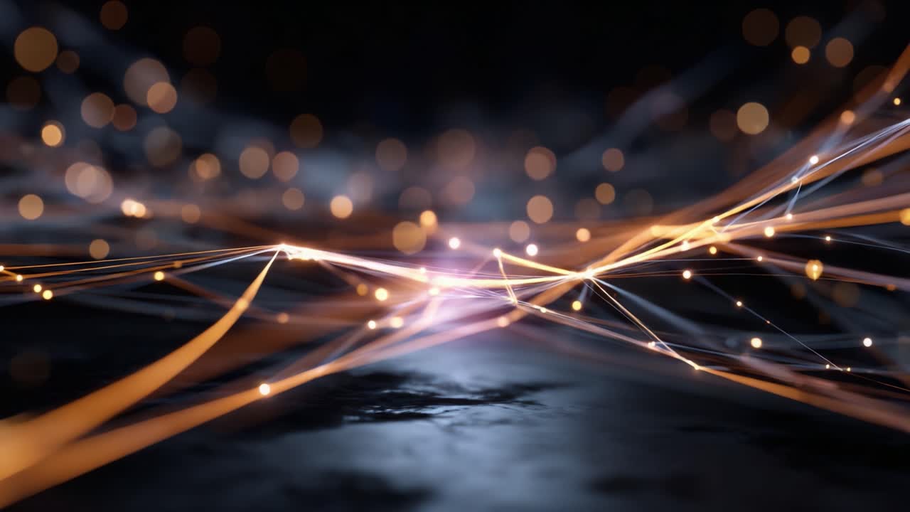 Dynamic Flow of Light and Colorful Particles Creating an Abstract Digital Landscape with Sparkling Details and a Sense of Motion and Depth