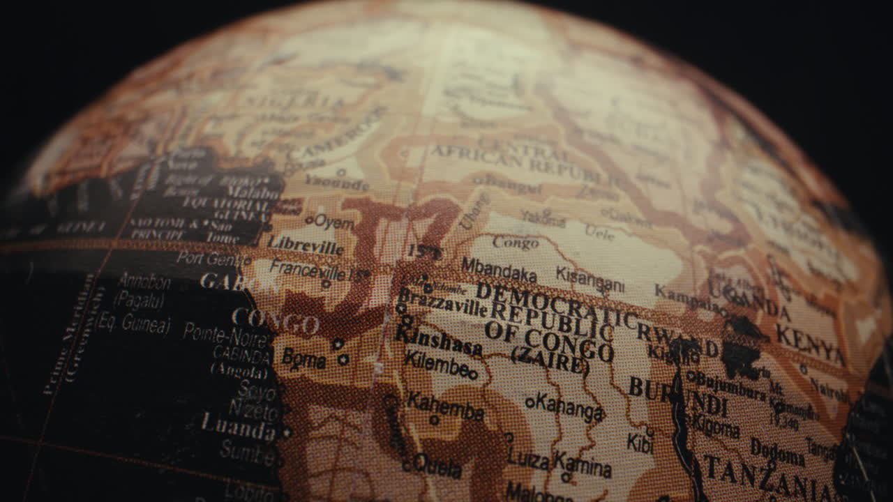 Close-up of a vintage globe, focusing on Central Africa