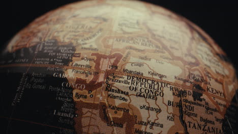 close-up of a vintage globe, focusing on central africa