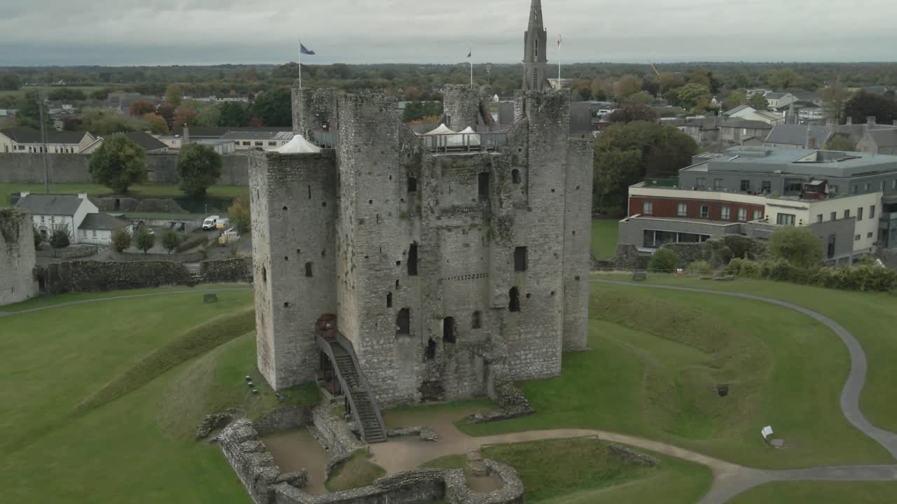 Three-storey Keep Of Trim Castle In County Meath, Ireland. - aerial shot