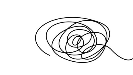 animation black hand drawn tangle with scrawl, scribble, circles. doodle thread drawing chaotic abstract background. self drawing animation of line. alpha channel. video 4k for dynamic web design