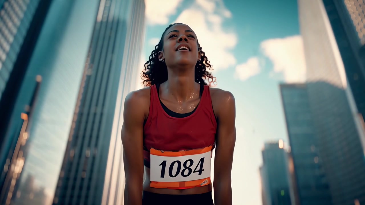 Exhausted Female Runner Catching Her Breath After Finishing a Race