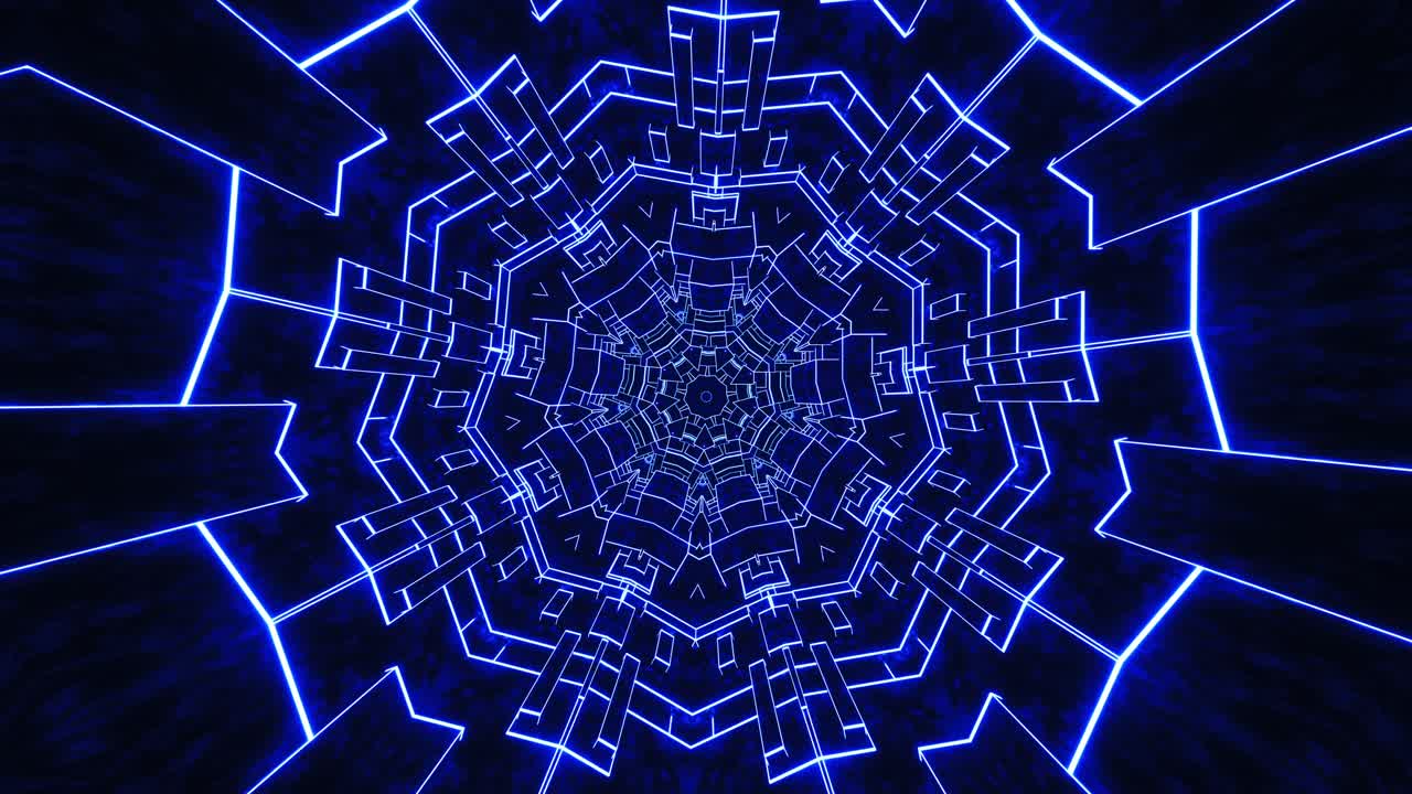Blue and white abstract pattern with circular shape. Kaleidoscope VJ loop
