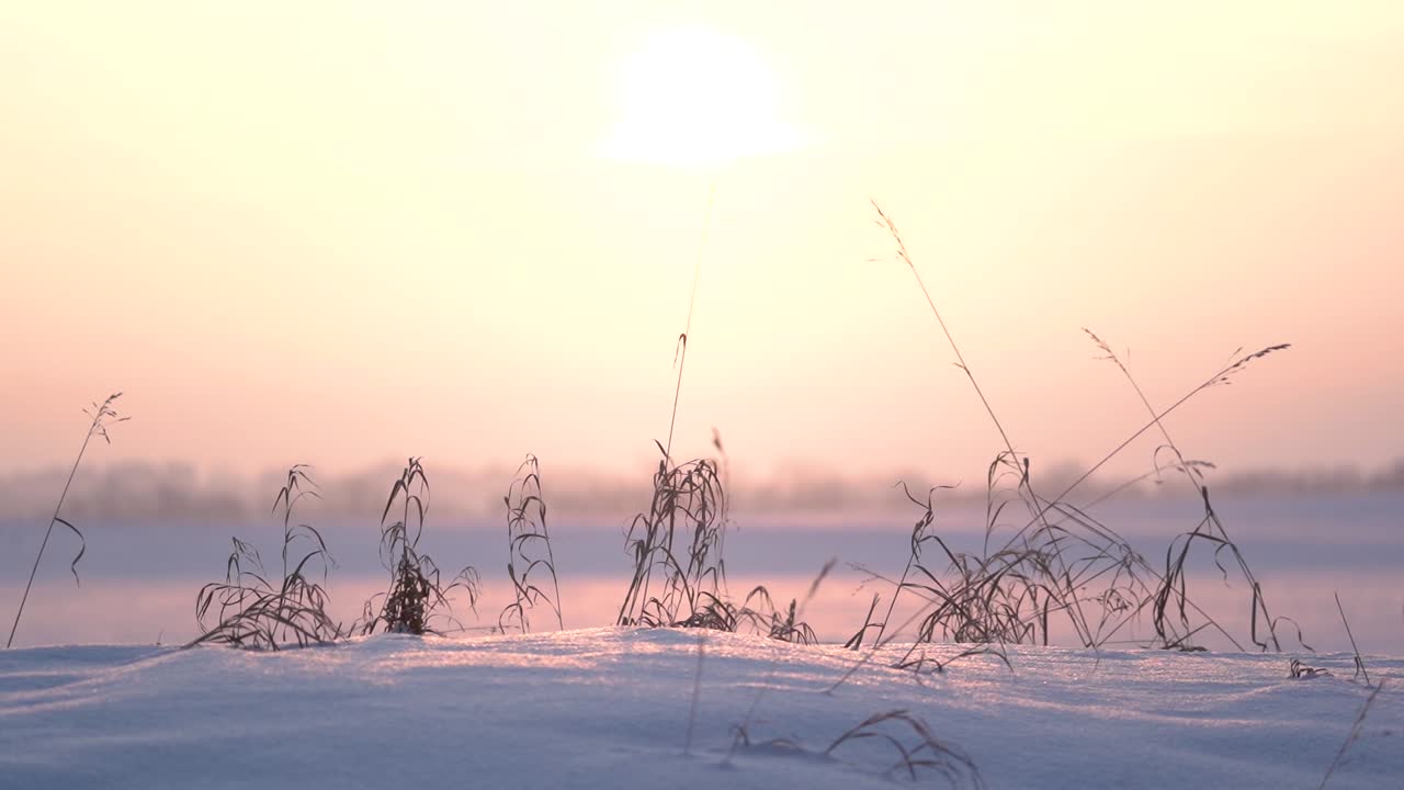 hermosa puesta de sol borrosa sobre un paisaje invernal nevado en canadá