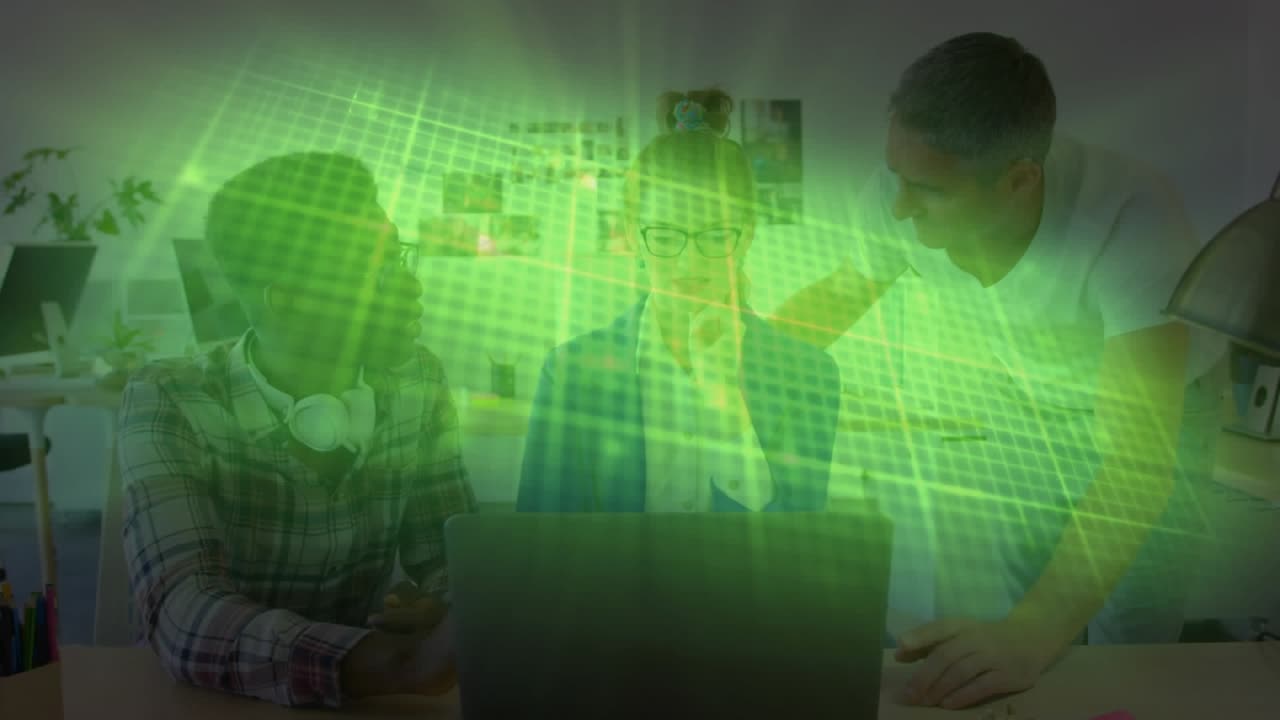 CG animation of a business scene showcases data processing concepts