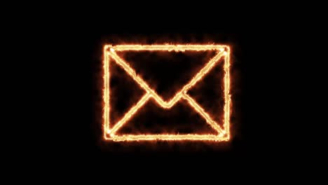 an envelope with a letter on fire. animation on a black background letters 4k video is burning in a flame.