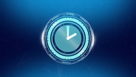 Animation-of-clock-moving-fast-on-blue-background