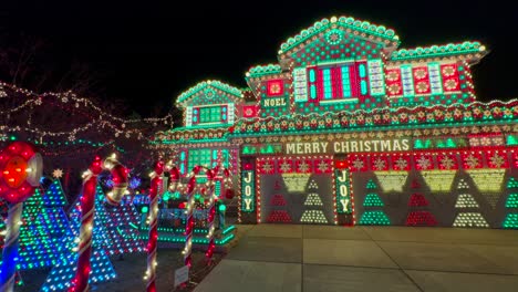 gingerbread candy cane lane house vibrant lights home merry christmas trees happy holidays decoration highlands ranch denver colorado usa night time bright hanging home neighborhood static shot