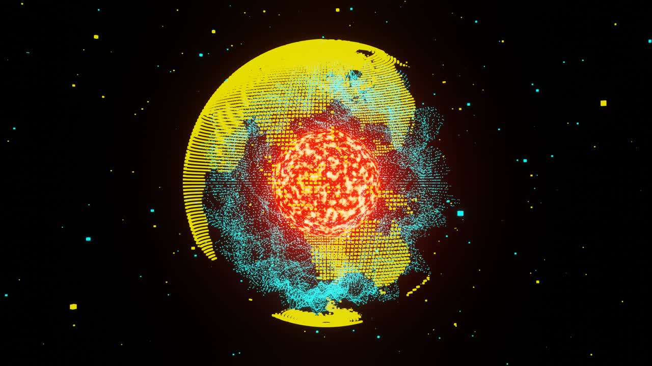 4k video holograma ver animación de abstracto de tres capas de la tierra - lava, mapa del mundo, y el océano gráficos de movimiento de bucle sin costuras.