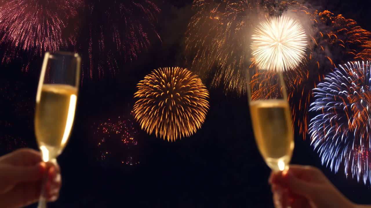 brindis de champán con fuegos artificiales